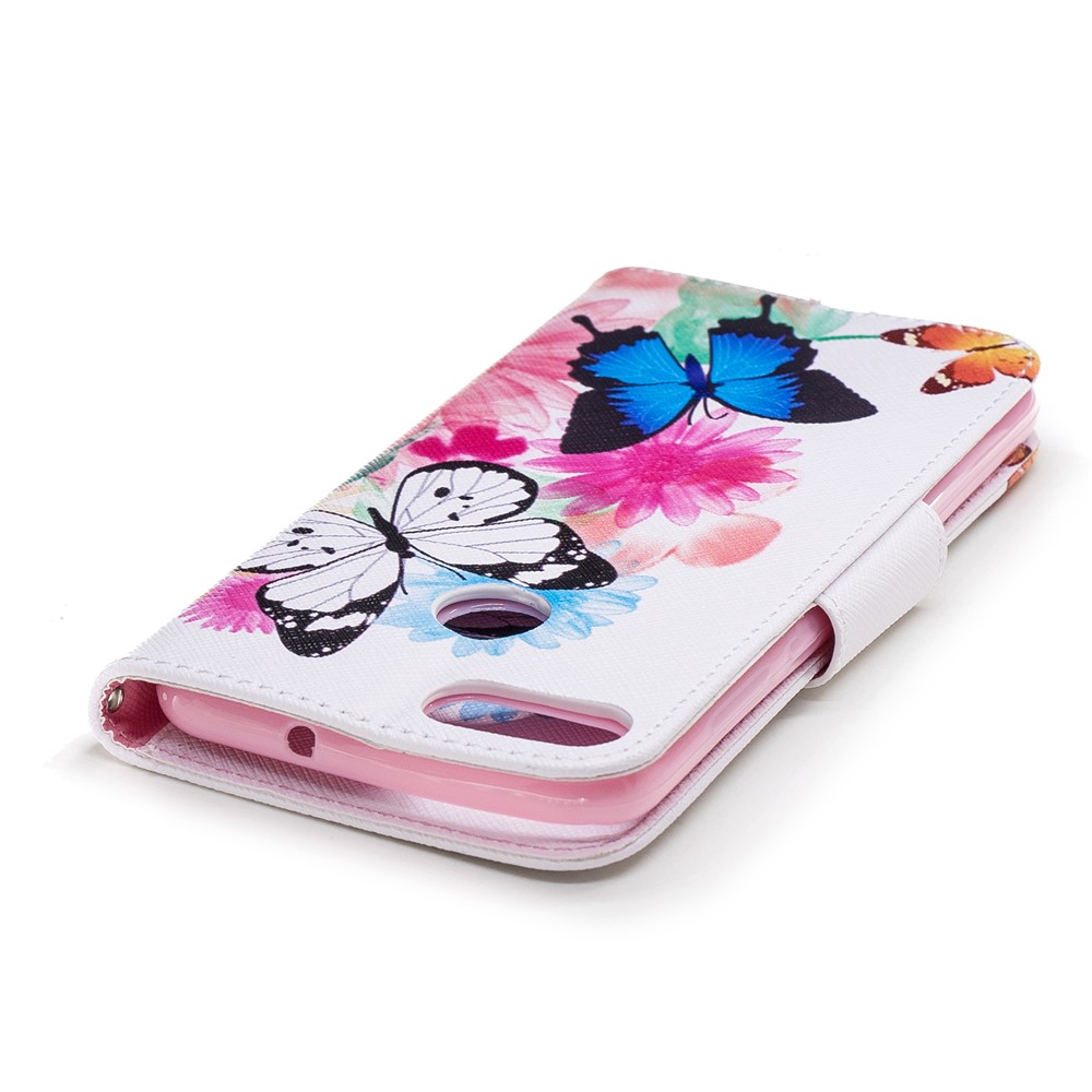 Pattern Printing PU Leather Wallet Stand Cell Phone Case for Huawei P Smart/Enjoy 7S - Butterflies and Flowers-7