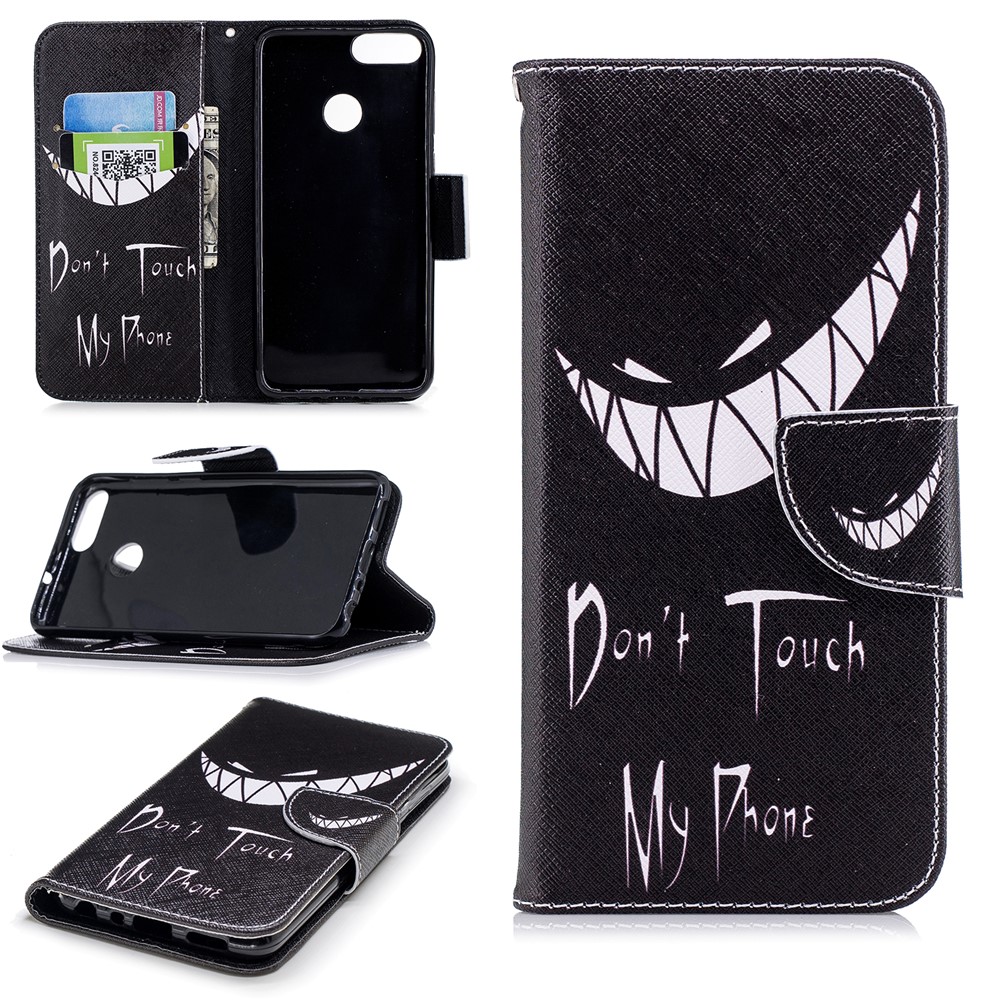 Pattern Printing PU Leather Wallet Stand Protective Case for Huawei P Smart/Enjoy 7S - Angry Face-1