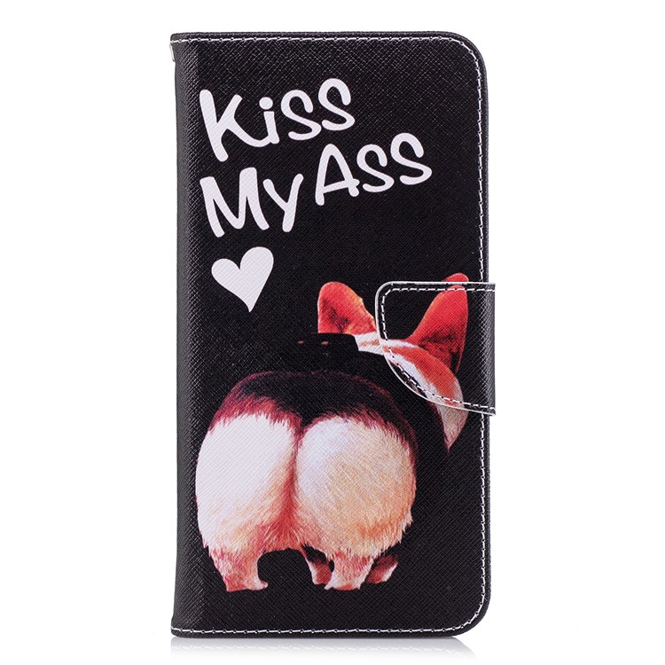 Pattern Printing Leather Wallet Case for Huawei Y9 (2018) / Enjoy 8 Plus - Kiss My Ass-2