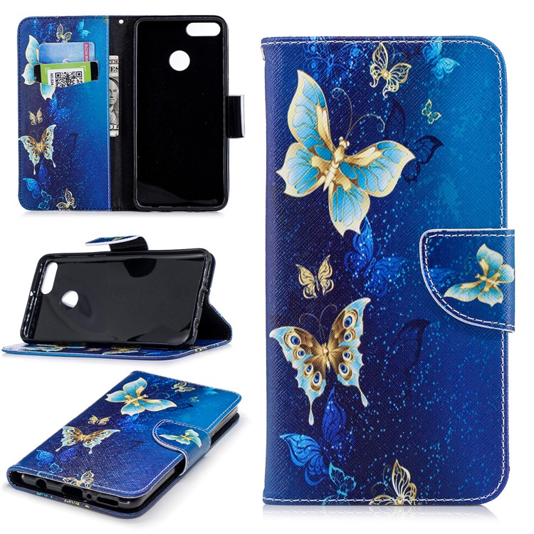 Pattern Printing Leather Stand Cover with Card Slots for Huawei Y9 (2018) / Enjoy 8 Plus - Butterfly Pattern-1