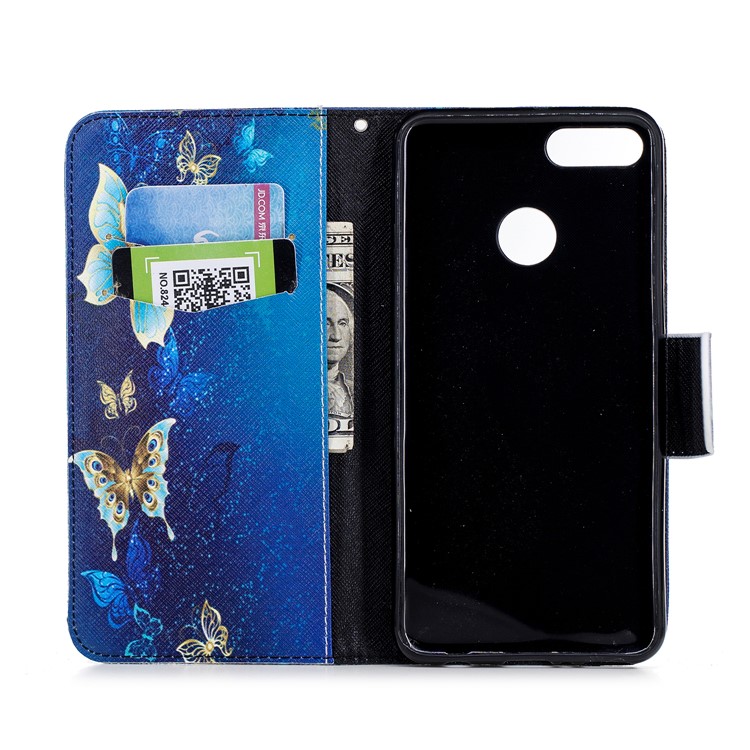 Pattern Printing Leather Stand Cover with Card Slots for Huawei Y9 (2018) / Enjoy 8 Plus - Butterfly Pattern-8