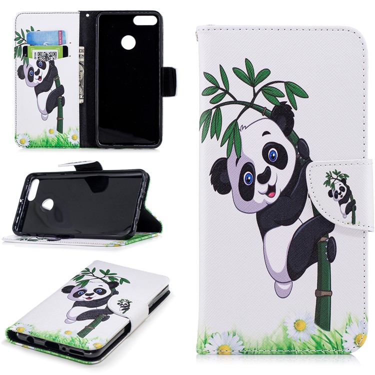 Pattern Printing Magnetic Leather Shell Case for Huawei Y9 (2018) / Enjoy 8 Plus - Panda Pattern-1