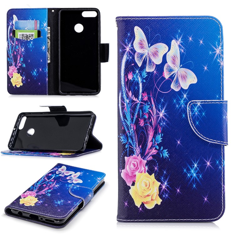 Pattern Printing Magnetic Leather Cell Phone Case for Huawei Y9 (2018) / Enjoy 8 Plus - Elegant Butterflies-1