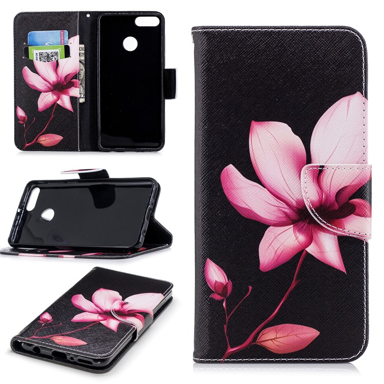 Pattern Printing Leather Card Holder Case for Huawei Y9 (2018) / Enjoy 8 Plus - Flower Pattern-1