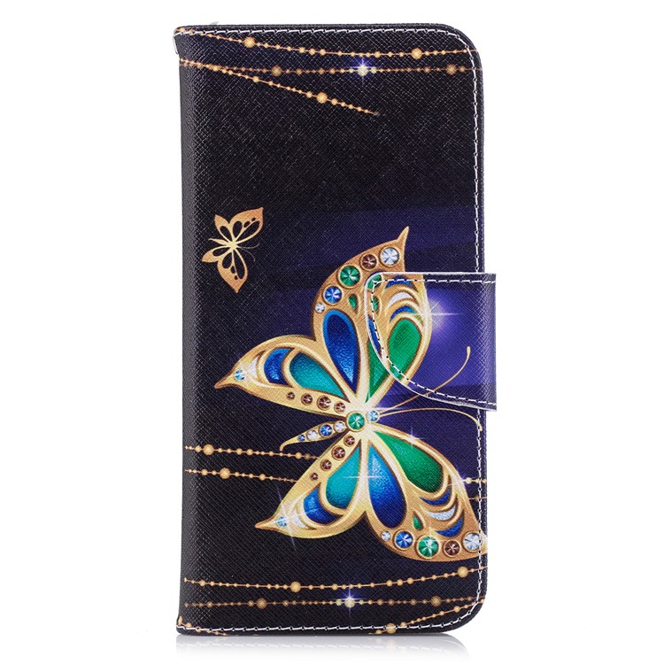 Pattern Printing PU Leather Magnetic Wallet Stand Cover for Huawei P Smart/Enjoy 7S - Rhinestone Decor Butterfly-2