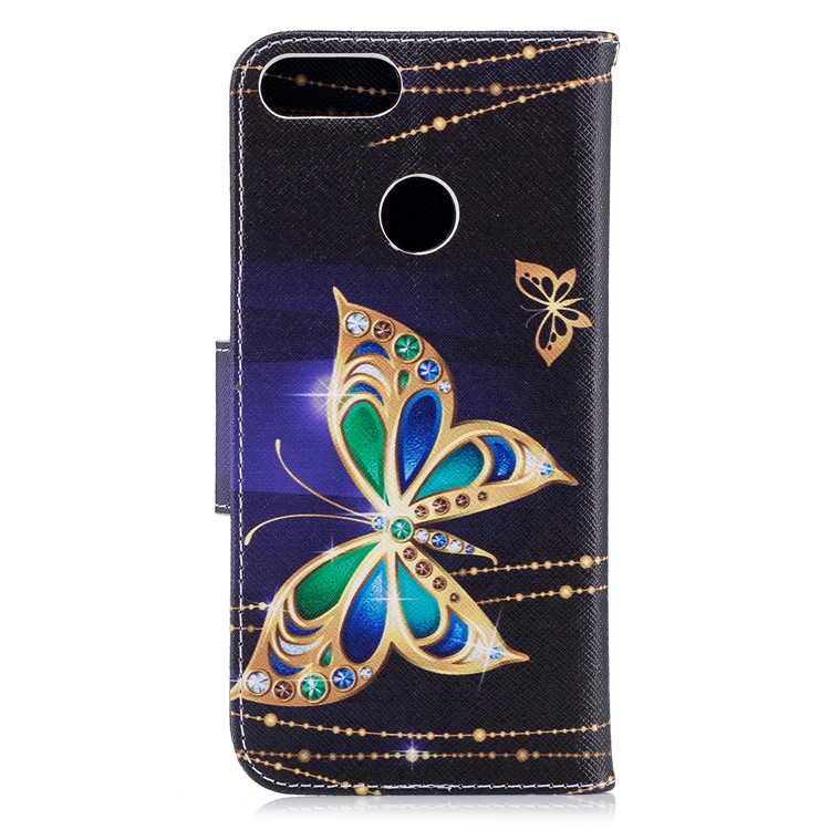 Pattern Printing PU Leather Magnetic Wallet Stand Cover for Huawei P Smart/Enjoy 7S - Rhinestone Decor Butterfly-3
