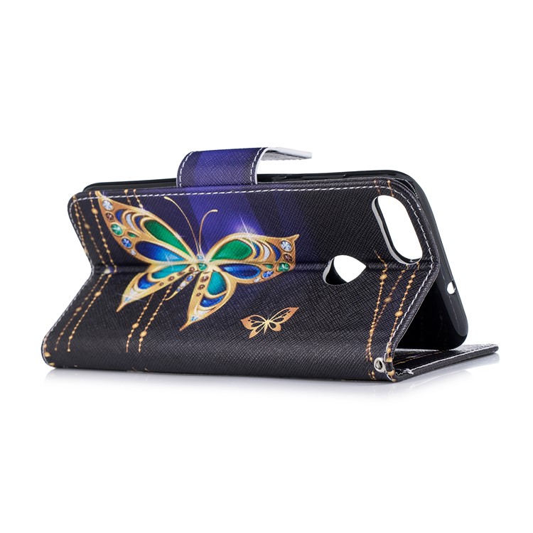 Pattern Printing PU Leather Magnetic Wallet Stand Cover for Huawei P Smart/Enjoy 7S - Rhinestone Decor Butterfly-4