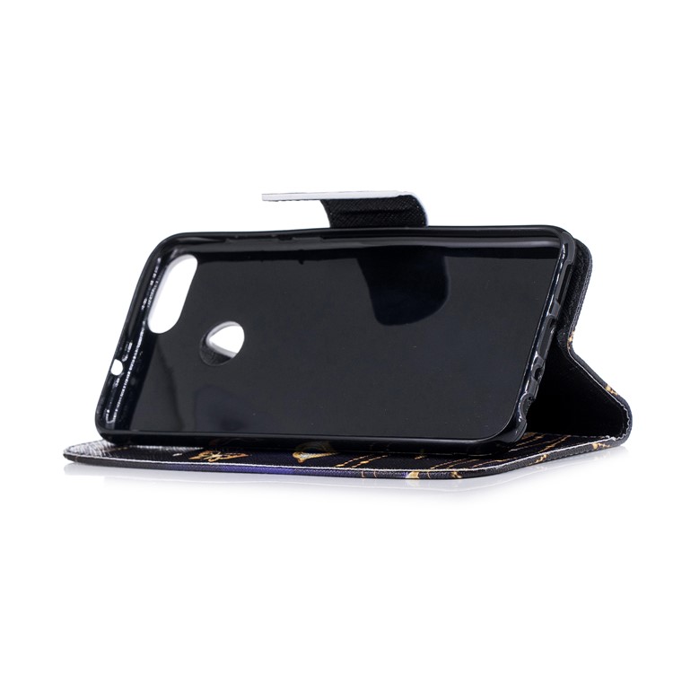 Pattern Printing PU Leather Magnetic Wallet Stand Cover for Huawei P Smart/Enjoy 7S - Rhinestone Decor Butterfly-5