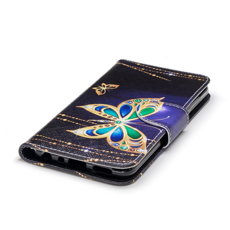 Pattern Printing PU Leather Magnetic Wallet Stand Cover for Huawei P Smart/Enjoy 7S - Rhinestone Decor Butterfly-6