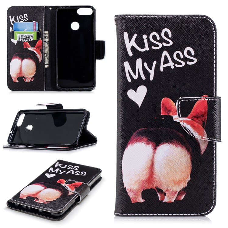 Pattern Printing PU Leather Magnetic Wallet Stand Casing for Huawei P Smart/Enjoy 7S - Kiss My Ass-1