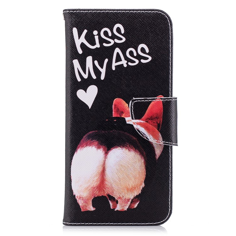 Pattern Printing PU Leather Magnetic Wallet Stand Casing for Huawei P Smart/Enjoy 7S - Kiss My Ass-2