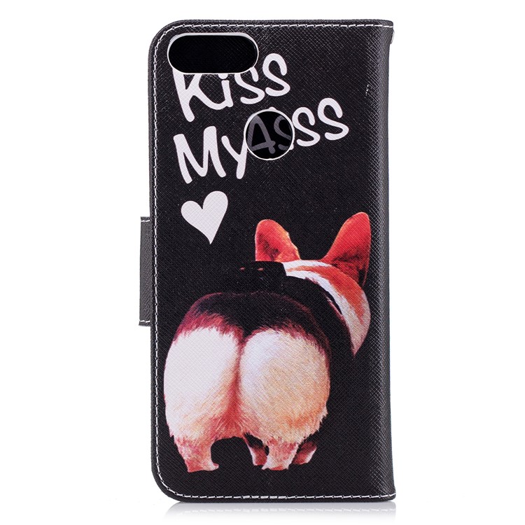 Pattern Printing PU Leather Magnetic Wallet Stand Casing for Huawei P Smart/Enjoy 7S - Kiss My Ass-3