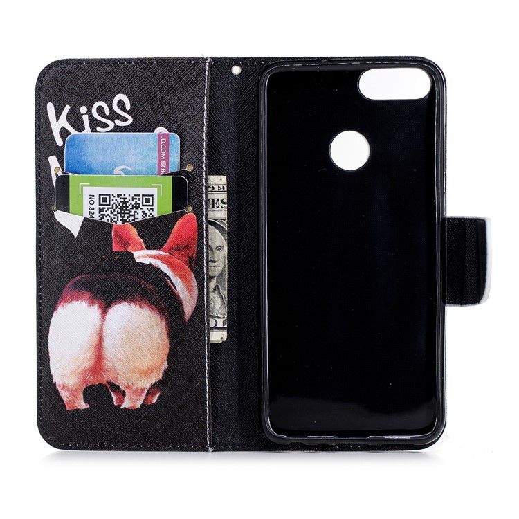 Pattern Printing PU Leather Magnetic Wallet Stand Casing for Huawei P Smart/Enjoy 7S - Kiss My Ass-8