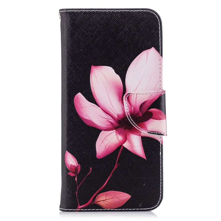 Pattern Printing PU Leather Magnetic Wallet Stand Mobile Phone Case for Huawei P Smart/Enjoy 7S - Pink Flower-2