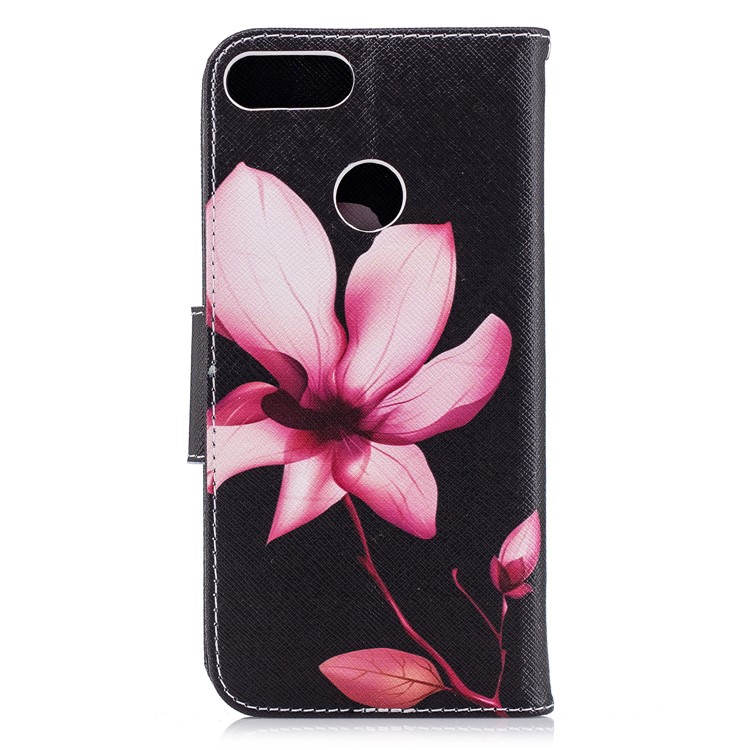 Pattern Printing PU Leather Magnetic Wallet Stand Mobile Phone Case for Huawei P Smart/Enjoy 7S - Pink Flower-3