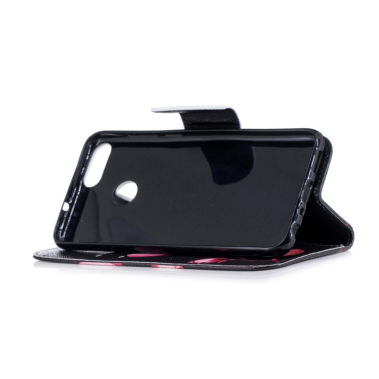 Pattern Printing PU Leather Magnetic Wallet Stand Mobile Phone Case for Huawei P Smart/Enjoy 7S - Pink Flower-5