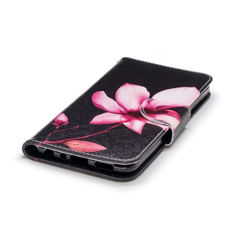 Pattern Printing PU Leather Magnetic Wallet Stand Mobile Phone Case for Huawei P Smart/Enjoy 7S - Pink Flower-6
