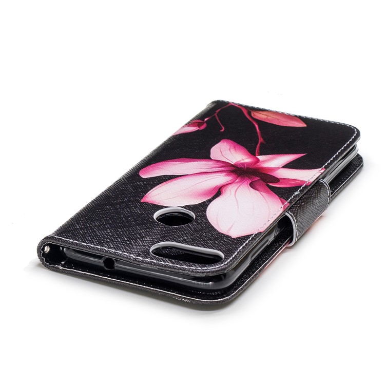 Pattern Printing PU Leather Magnetic Wallet Stand Mobile Phone Case for Huawei P Smart/Enjoy 7S - Pink Flower-7