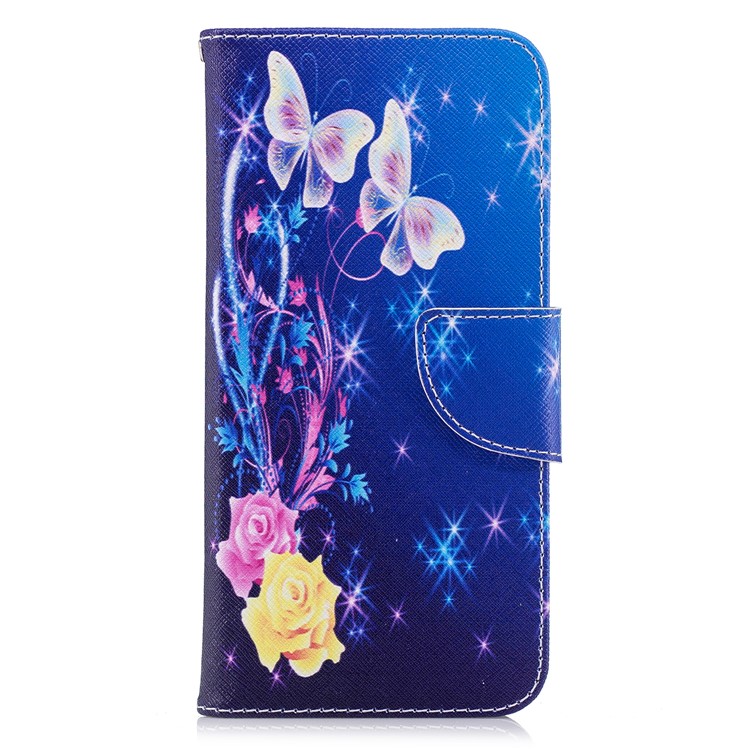 Padrão De Impressão PU Carteira De Couro Magnética Stand Cell Phone Case Para Huawei P Inteligente / Desfrutar 7 S - Borboleta E Flor De Cristal-2