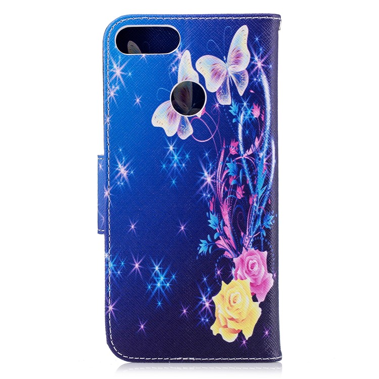 Padrão De Impressão PU Carteira De Couro Magnética Stand Cell Phone Case Para Huawei P Inteligente / Desfrutar 7 S - Borboleta E Flor De Cristal-3