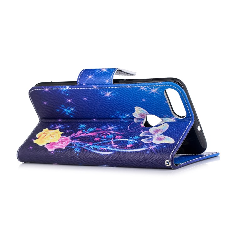 Padrão De Impressão PU Carteira De Couro Magnética Stand Cell Phone Case Para Huawei P Inteligente / Desfrutar 7 S - Borboleta E Flor De Cristal-4