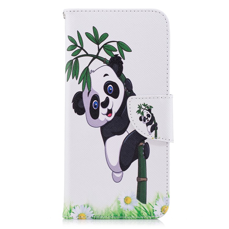 Pattern Printing PU Leather Magnetic Wallet Stand Mobile Phone Shell for Huawei P Smart/Enjoy 7S - Panda on Bamboo-2