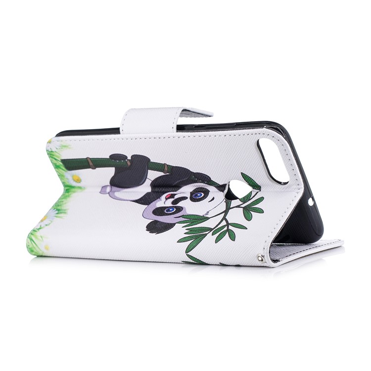 Pattern Printing PU Leather Magnetic Wallet Stand Mobile Phone Shell for Huawei P Smart/Enjoy 7S - Panda on Bamboo-4
