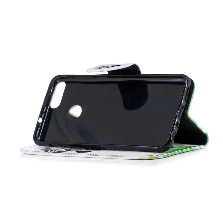 Pattern Printing PU Leather Magnetic Wallet Stand Mobile Phone Shell for Huawei P Smart/Enjoy 7S - Panda on Bamboo-5