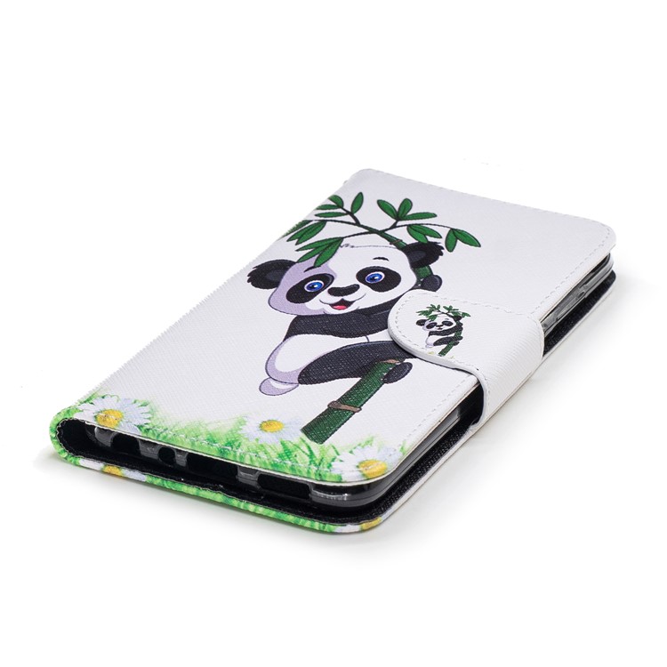 Pattern Printing PU Leather Magnetic Wallet Stand Mobile Phone Shell for Huawei P Smart/Enjoy 7S - Panda on Bamboo-6