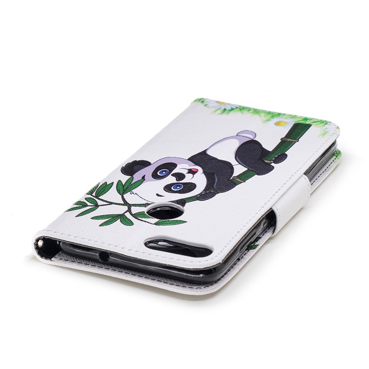 Pattern Printing PU Leather Magnetic Wallet Stand Mobile Phone Shell for Huawei P Smart/Enjoy 7S - Panda on Bamboo-7