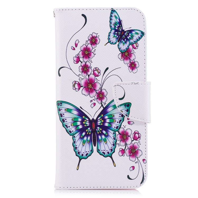 Pattern Printing PU Leather Magnetic Wallet Stand Cell Phone Shell for Huawei P Smart/Enjoy 7S - Butterfly and Flower-2