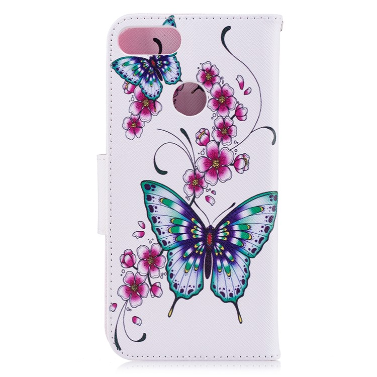 Pattern Printing PU Leather Magnetic Wallet Stand Cell Phone Shell for Huawei P Smart/Enjoy 7S - Butterfly and Flower-3