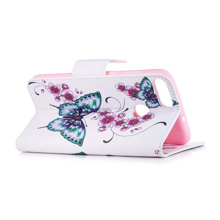 Pattern Printing PU Leather Magnetic Wallet Stand Cell Phone Shell for Huawei P Smart/Enjoy 7S - Butterfly and Flower-4