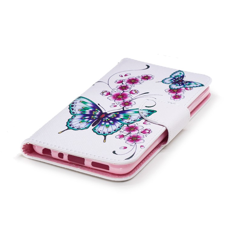 Pattern Printing PU Leather Magnetic Wallet Stand Cell Phone Shell for Huawei P Smart/Enjoy 7S - Butterfly and Flower-6