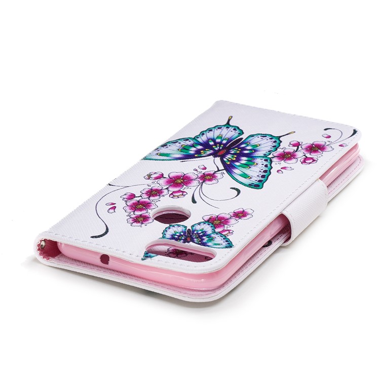 Pattern Printing PU Leather Magnetic Wallet Stand Cell Phone Shell for Huawei P Smart/Enjoy 7S - Butterfly and Flower-7