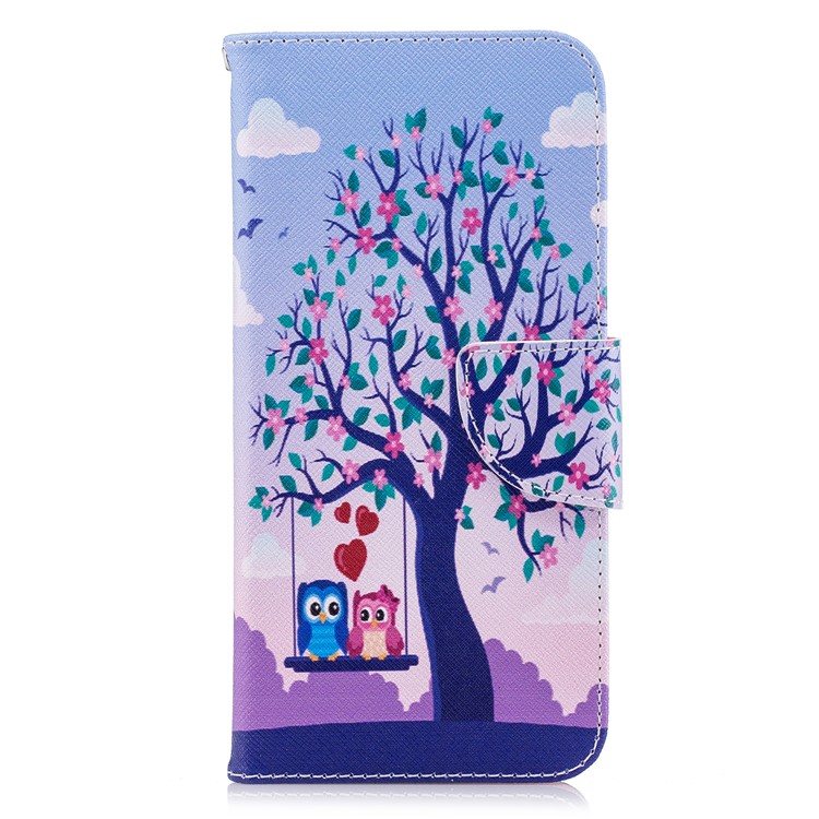 Pattern Printing PU Leather Magnetic Wallet Stand Protective Case for Huawei P Smart/Enjoy 7S - Owls on Swing-2