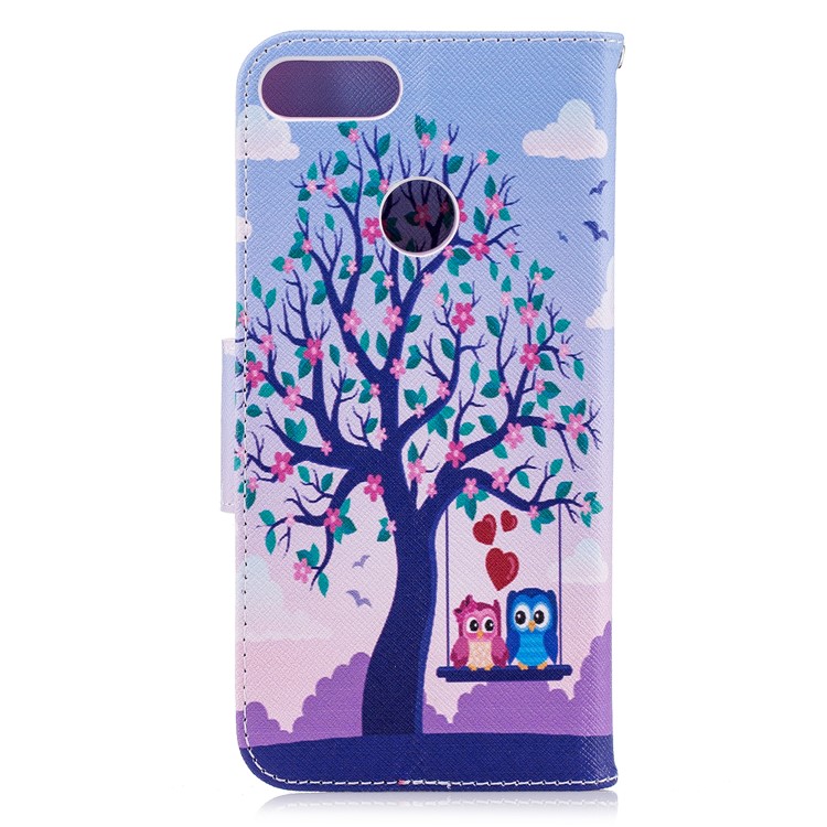 Pattern Printing PU Leather Magnetic Wallet Stand Protective Case for Huawei P Smart/Enjoy 7S - Owls on Swing-3