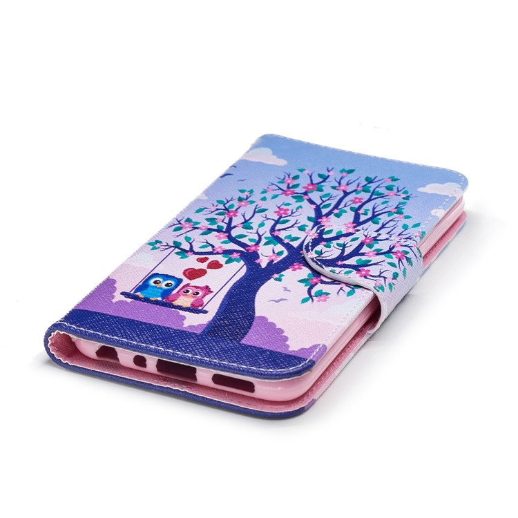 Pattern Printing PU Leather Magnetic Wallet Stand Protective Case for Huawei P Smart/Enjoy 7S - Owls on Swing-6