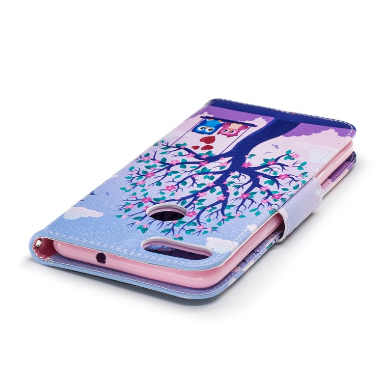 Pattern Printing PU Leather Magnetic Wallet Stand Protective Case for Huawei P Smart/Enjoy 7S - Owls on Swing-7