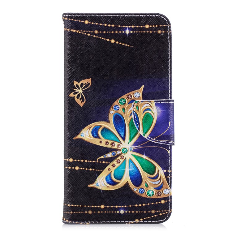 Pattern Printing PU Leather Magnetic Wallet Stand Mobile Phone Shell for Huawei Honor 7C/Enjoy 8 - Rhinestone Decor Butterfly-2
