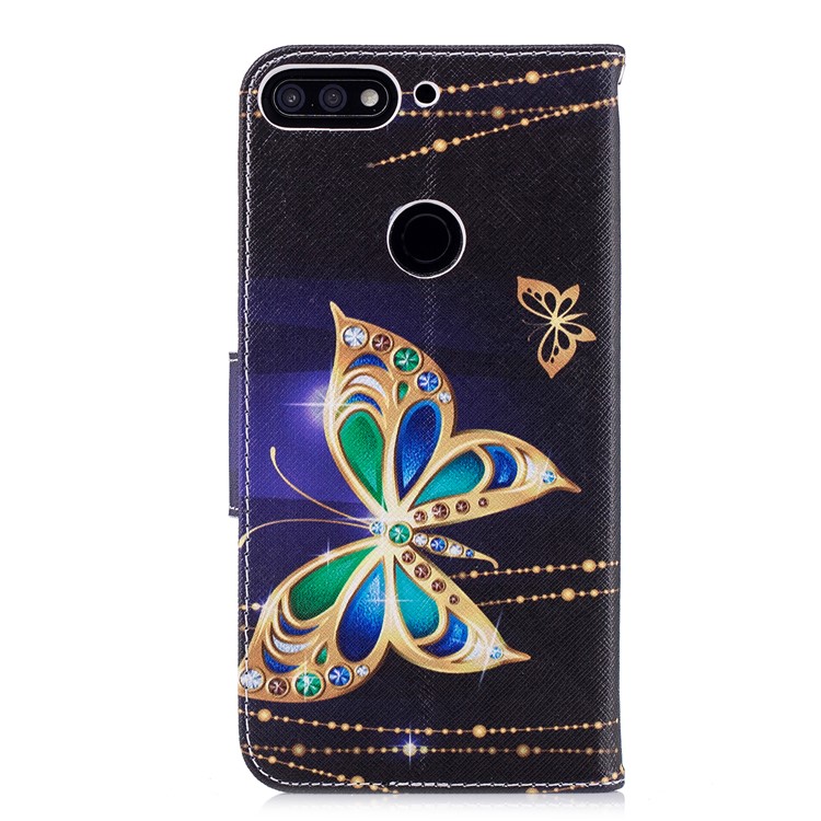 Pattern Printing PU Leather Magnetic Wallet Stand Mobile Phone Shell for Huawei Honor 7C/Enjoy 8 - Rhinestone Decor Butterfly-3