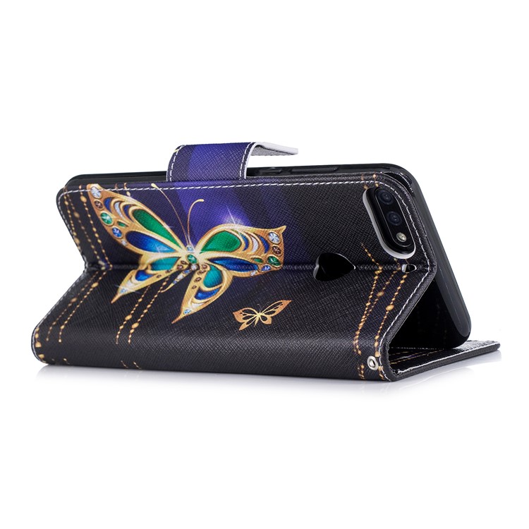 Pattern Printing PU Leather Magnetic Wallet Stand Mobile Phone Shell for Huawei Honor 7C/Enjoy 8 - Rhinestone Decor Butterfly-4