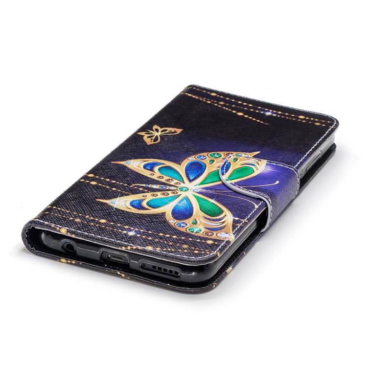 Pattern Printing PU Leather Magnetic Wallet Stand Mobile Phone Shell for Huawei Honor 7C/Enjoy 8 - Rhinestone Decor Butterfly-6