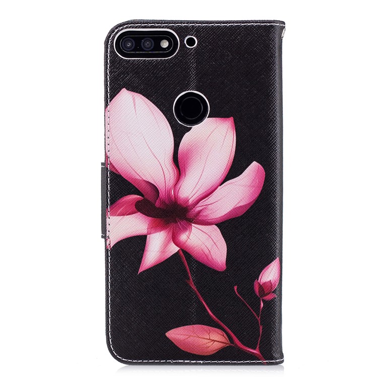 Pattern Printing Leather Stand Wallet Cellphone Case for Huawei Honor 7C/Enjoy 8/Y7 Prime (2018) - Flower Pattern-3