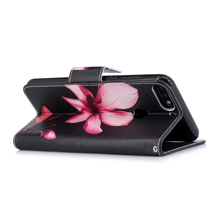 Pattern Printing Leather Stand Wallet Cellphone Case for Huawei Honor 7C/Enjoy 8/Y7 Prime (2018) - Flower Pattern-4