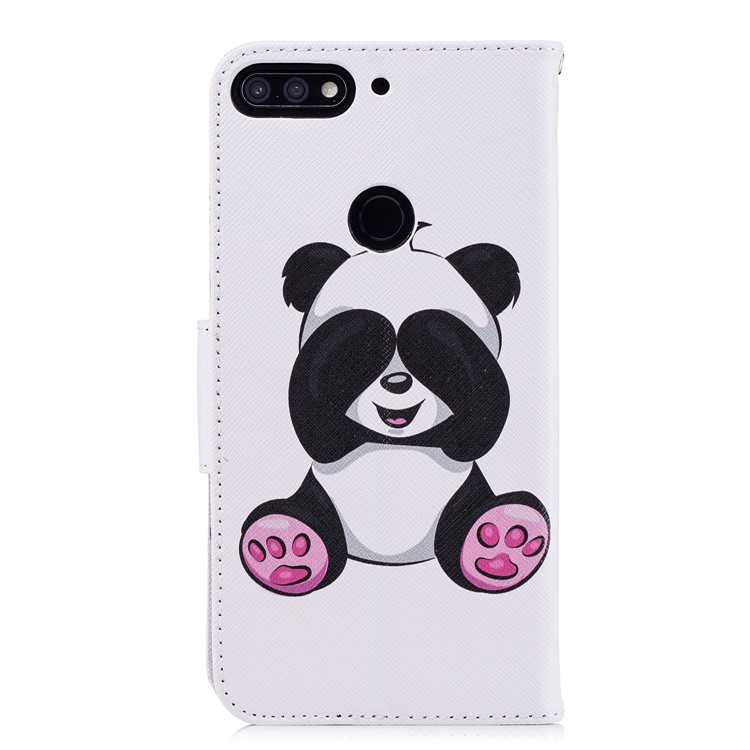 For Huawei Honor 7C/Enjoy 8/Y7 Prime (2018) Patterned Leather Wallet Stand Mobile Phone Casing - Adorable Panda-3