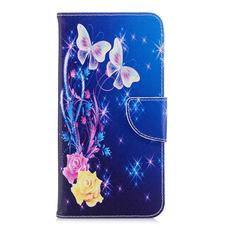 For Huawei Honor 7C/Enjoy 8/Y7 Prime (2018) Pattern Printing Leather Wallet Stand Mobile Case - Roses and Butterflies-2