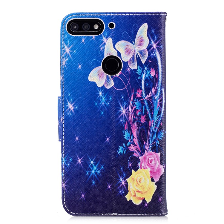 For Huawei Honor 7C/Enjoy 8/Y7 Prime (2018) Pattern Printing Leather Wallet Stand Mobile Case - Roses and Butterflies-3