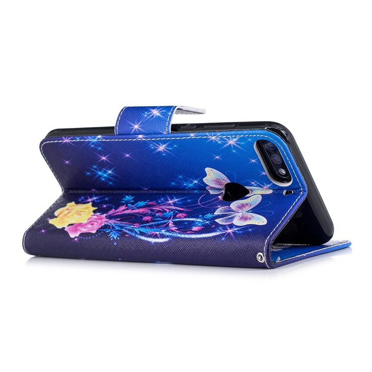 For Huawei Honor 7C/Enjoy 8/Y7 Prime (2018) Pattern Printing Leather Wallet Stand Mobile Case - Roses and Butterflies-4