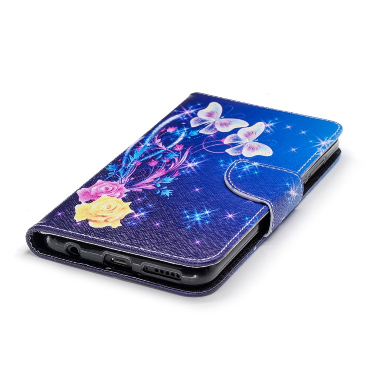 For Huawei Honor 7C/Enjoy 8/Y7 Prime (2018) Pattern Printing Leather Wallet Stand Mobile Case - Roses and Butterflies-6